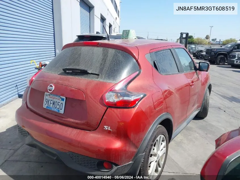 2016 Nissan Juke Nismo/S/Sl/Sv VIN: JN8AF5MR3GT608519 Lot: 40014540