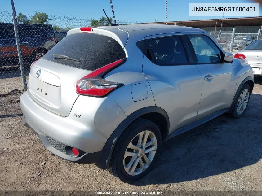 2016 Nissan Juke Sv VIN: JN8AF5MR6GT600401 Lot: 40423230