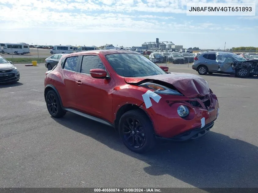 2016 Nissan Juke Sv VIN: JN8AF5MV4GT651893 Lot: 40550874