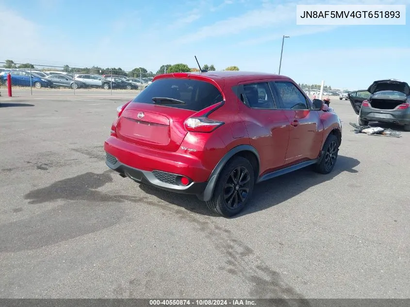 2016 Nissan Juke Sv VIN: JN8AF5MV4GT651893 Lot: 40550874