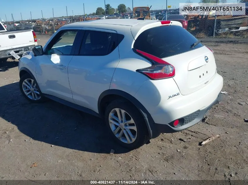 2016 Nissan Juke Sl VIN: JN8AF5MV4GT651134 Lot: 40821437