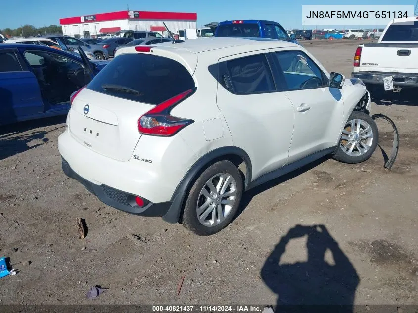 2016 Nissan Juke Sl VIN: JN8AF5MV4GT651134 Lot: 40821437