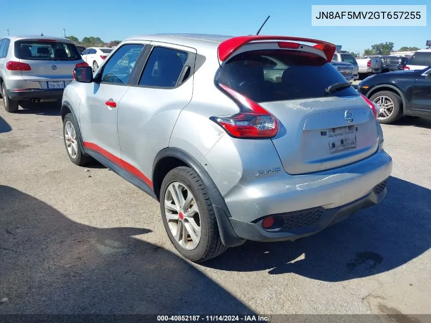 2016 Nissan Juke Nismo/S/Sl/Sv VIN: JN8AF5MV2GT657255 Lot: 40852187