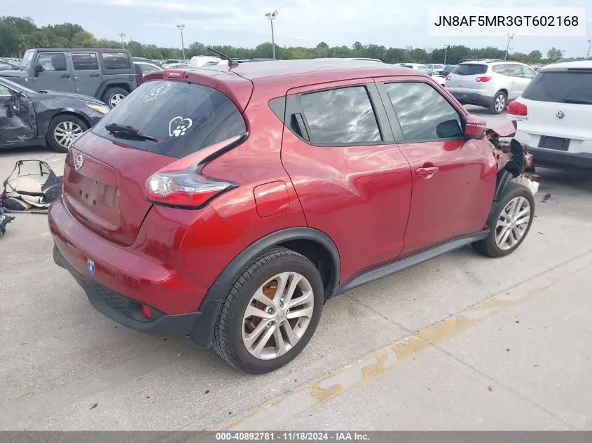 2016 Nissan Juke S VIN: JN8AF5MR3GT602168 Lot: 40892781