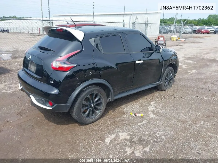 2017 Nissan Juke Sv VIN: JN8AF5MR4HT702362 Lot: 39564869