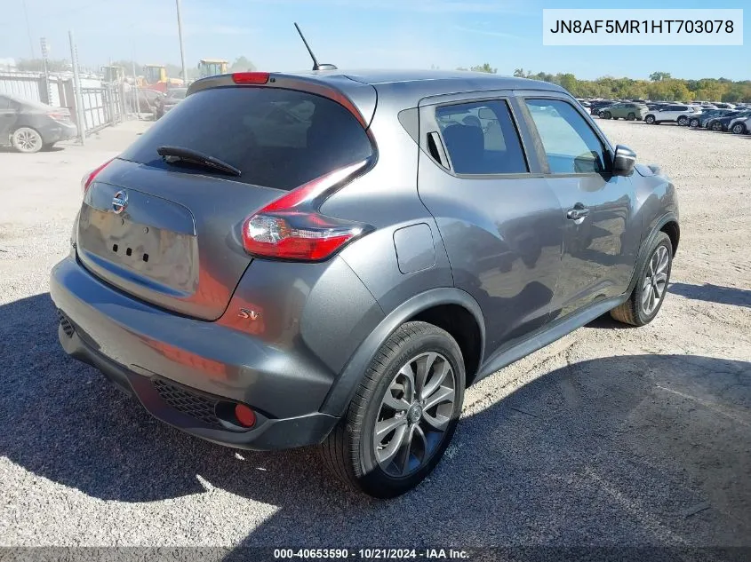 2017 Nissan Juke S/Sv/Sl/Nismo VIN: JN8AF5MR1HT703078 Lot: 40653590