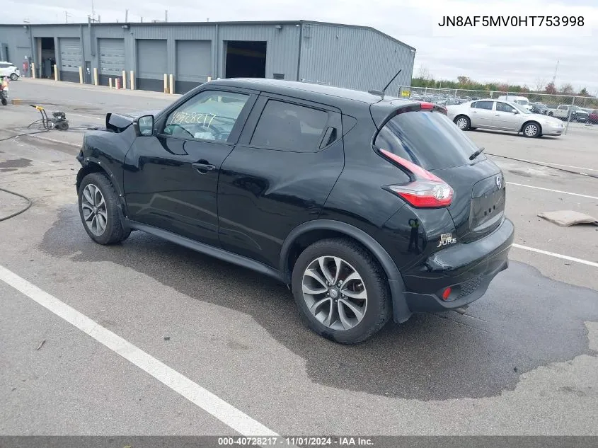 2017 Nissan Juke Sv VIN: JN8AF5MV0HT753998 Lot: 40728217