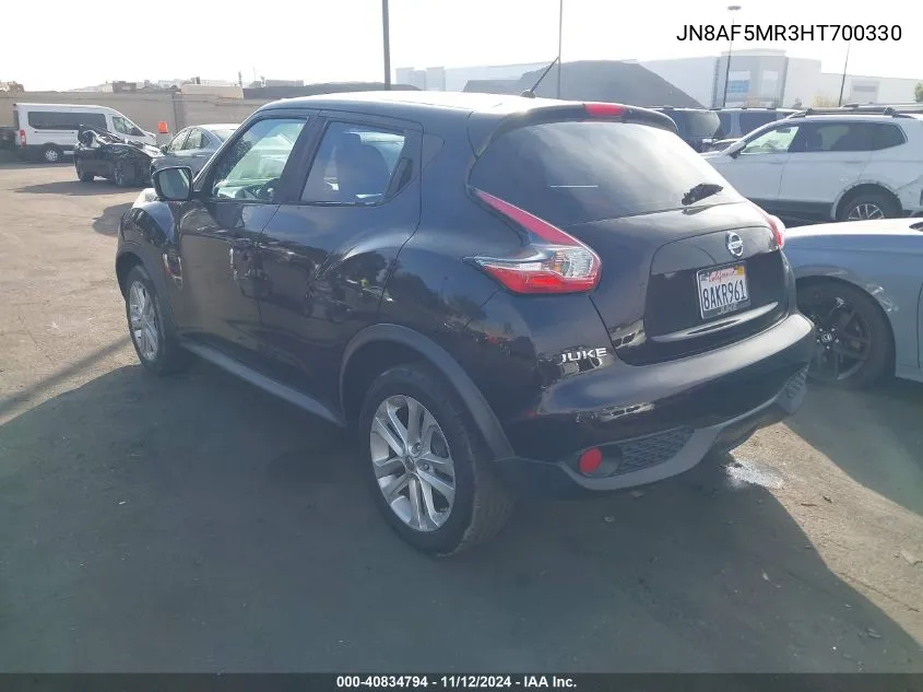 2017 Nissan Juke S/Sv/Sl/Nismo VIN: JN8AF5MR3HT700330 Lot: 40834794