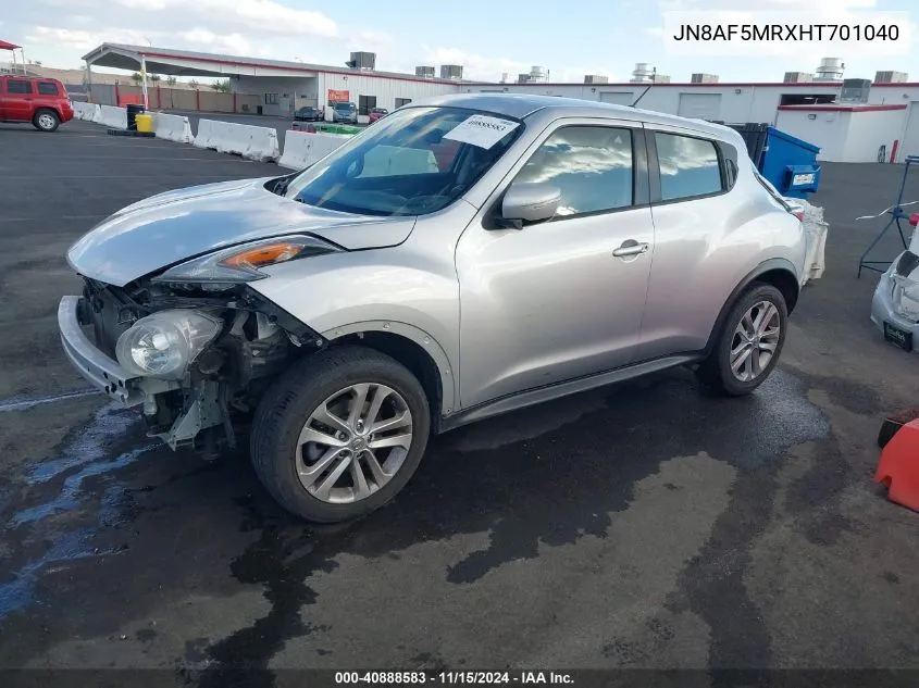 2017 Nissan Juke S VIN: JN8AF5MRXHT701040 Lot: 40888583