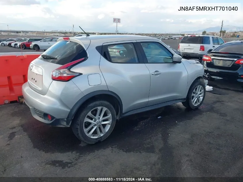 2017 Nissan Juke S VIN: JN8AF5MRXHT701040 Lot: 40888583