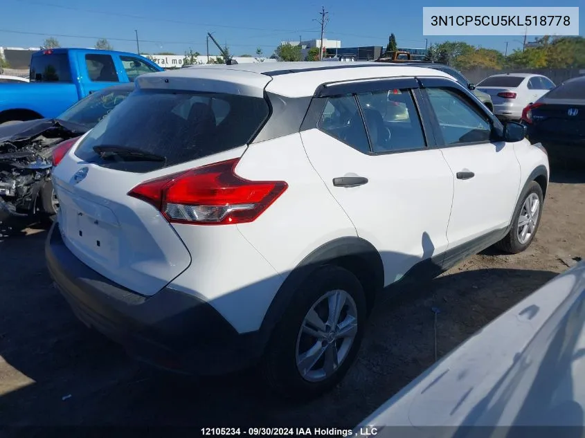 2019 Nissan Kicks S/Sr/Sv VIN: 3N1CP5CU5KL518778 Lot: 12105234