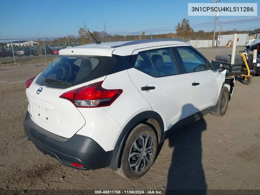 2019 Nissan Kicks S VIN: 3N1CP5CU4KL511286 Lot: 40811788