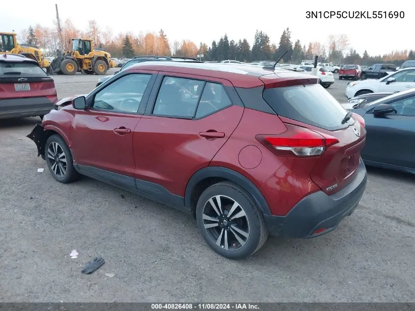 2019 Nissan Kicks Sv VIN: 3N1CP5CU2KL551690 Lot: 40826408