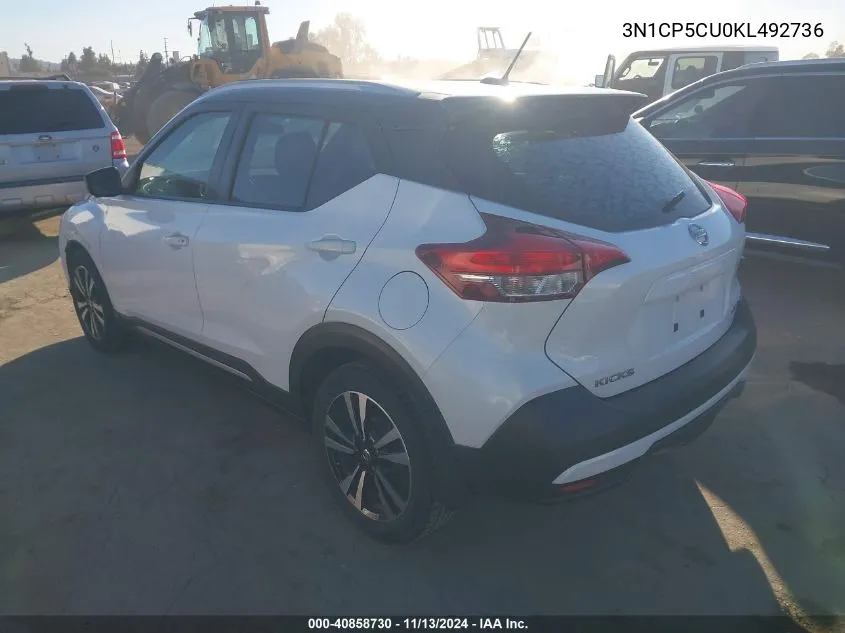 2019 Nissan Kicks Sr VIN: 3N1CP5CU0KL492736 Lot: 40858730