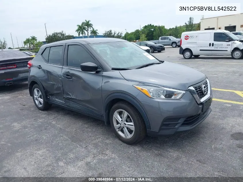 2020 Nissan Kicks S Xtronic Cvt VIN: 3N1CP5BV8LL542522 Lot: 39848984