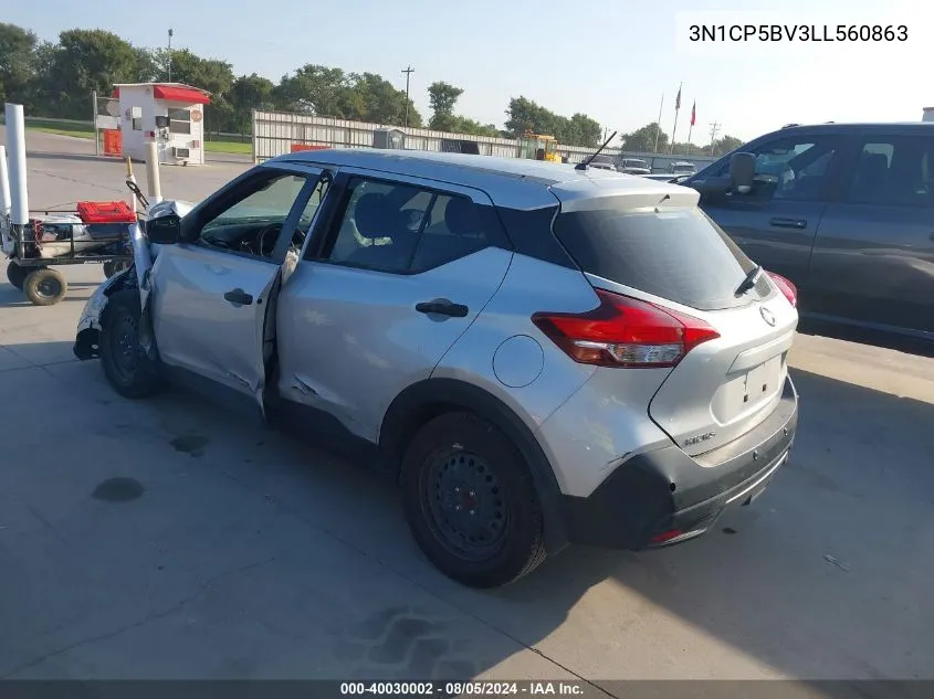 2020 Nissan Kicks S Xtronic Cvt VIN: 3N1CP5BV3LL560863 Lot: 40030002