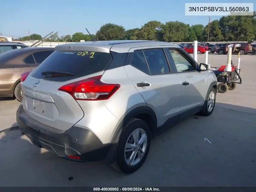 2020 Nissan Kicks S Xtronic Cvt VIN: 3N1CP5BV3LL560863 Lot: 40030002