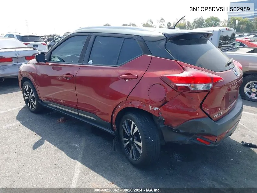 2020 Nissan Kicks Sr Xtronic Cvt VIN: 3N1CP5DV5LL502959 Lot: 40220062