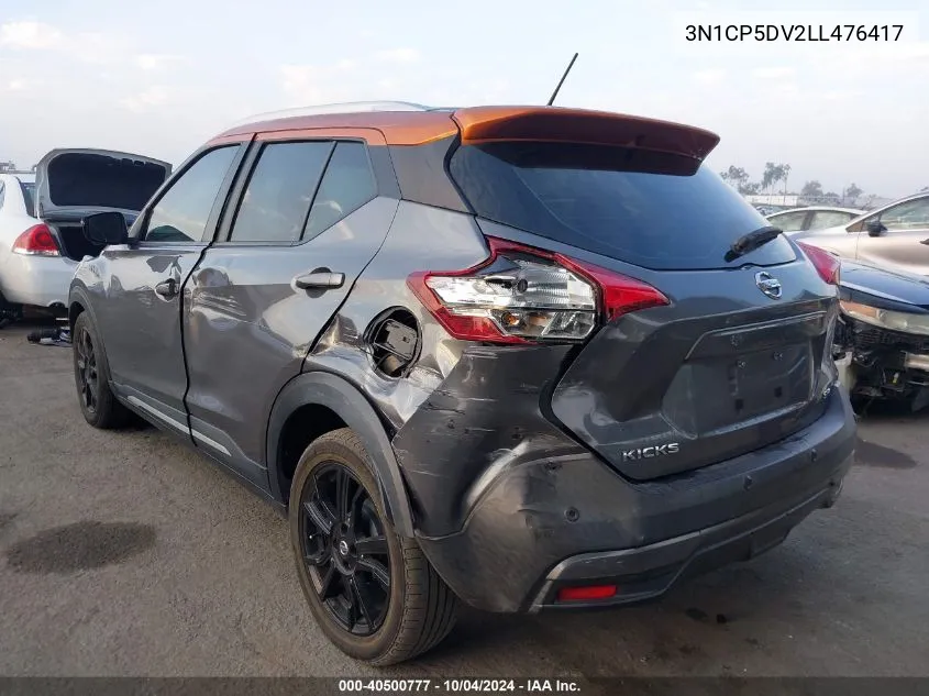 2020 Nissan Kicks Sr Xtronic Cvt VIN: 3N1CP5DV2LL476417 Lot: 40500777