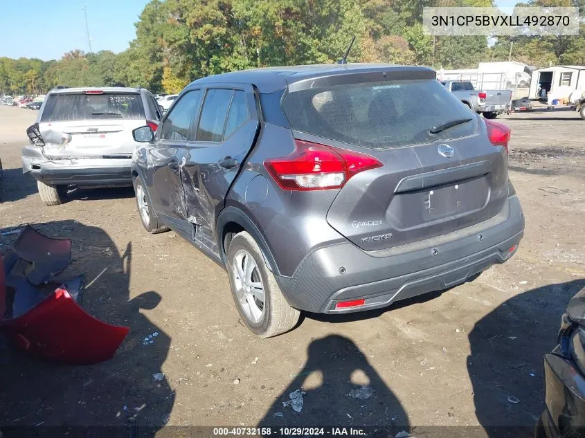 2020 Nissan Kicks S Xtronic Cvt VIN: 3N1CP5BVXLL492870 Lot: 40732158