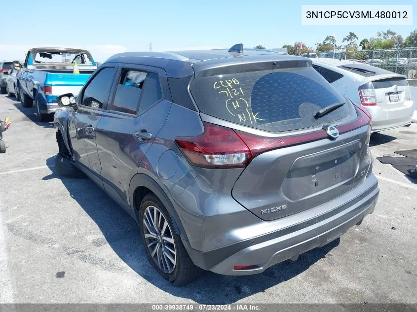 2021 Nissan Kicks Sv Xtronic Cvt VIN: 3N1CP5CV3ML480012 Lot: 39938749