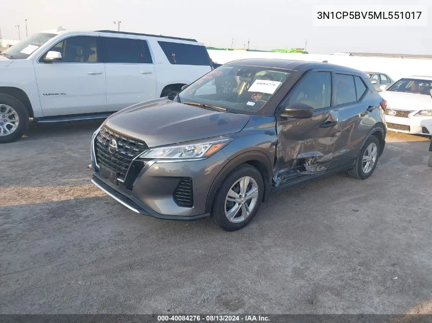 2021 Nissan Kicks S Xtronic Cvt VIN: 3N1CP5BV5ML551017 Lot: 40084276