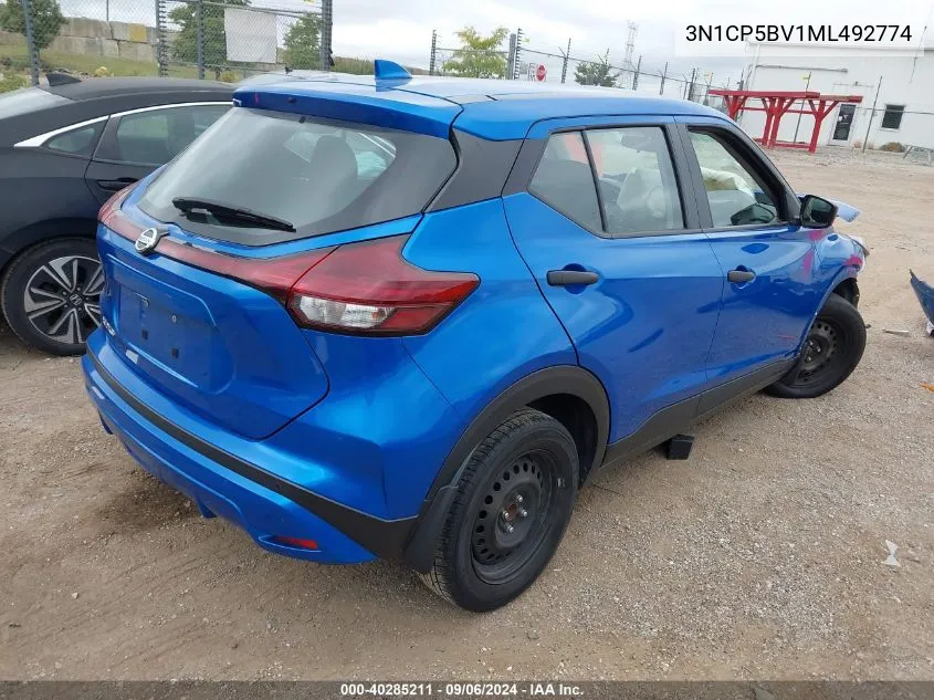 2021 Nissan Kicks S Xtronic Cvt VIN: 3N1CP5BV1ML492774 Lot: 40285211