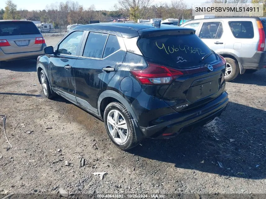 2021 Nissan Kicks S Xtronic Cvt VIN: 3N1CP5BV9ML514911 Lot: 40643692