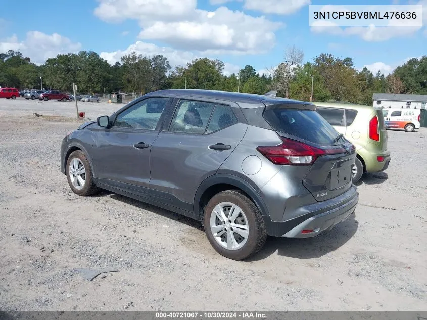 2021 Nissan Kicks S Xtronic Cvt VIN: 3N1CP5BV8ML476636 Lot: 40721067