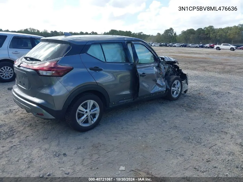 2021 Nissan Kicks S Xtronic Cvt VIN: 3N1CP5BV8ML476636 Lot: 40721067