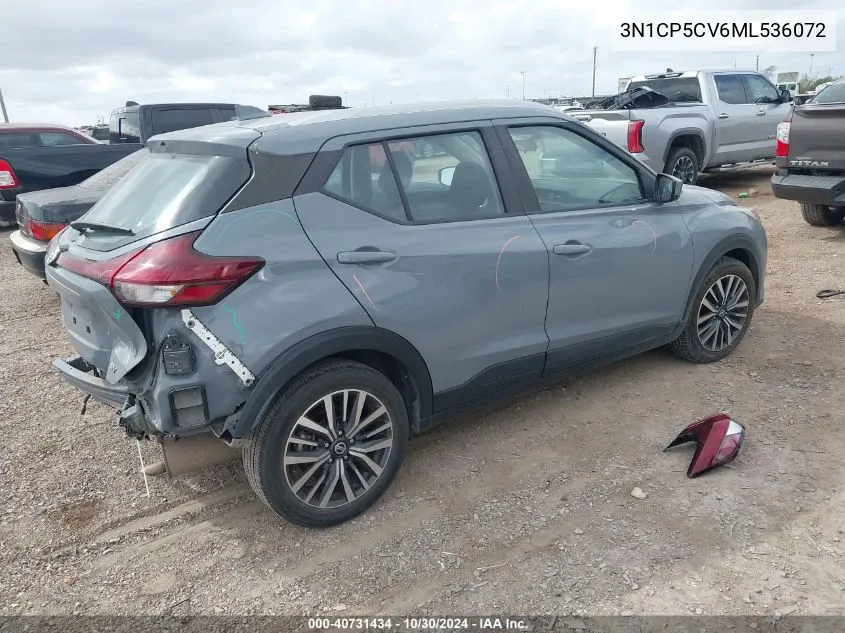 2021 Nissan Kicks Sv Xtronic Cvt VIN: 3N1CP5CV6ML536072 Lot: 40731434