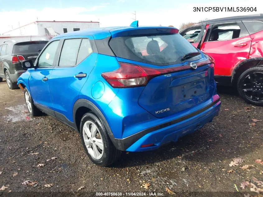 2021 Nissan Kicks S Xtronic Cvt VIN: 3N1CP5BV1ML536904 Lot: 40758638