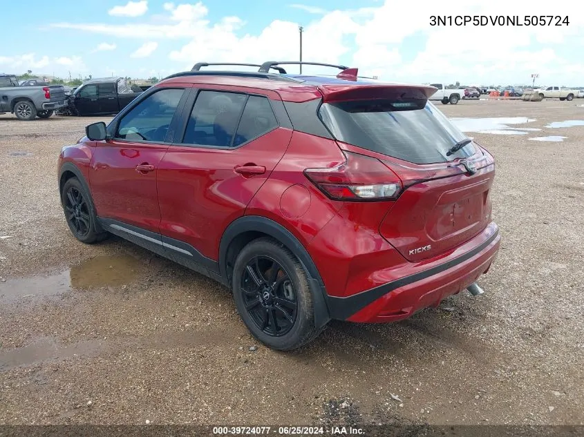 2022 Nissan Kicks Sr Xtronic Cvt VIN: 3N1CP5DV0NL505724 Lot: 39724077