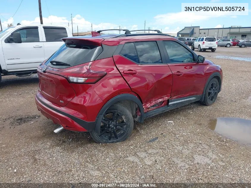 2022 Nissan Kicks Sr Xtronic Cvt VIN: 3N1CP5DV0NL505724 Lot: 39724077