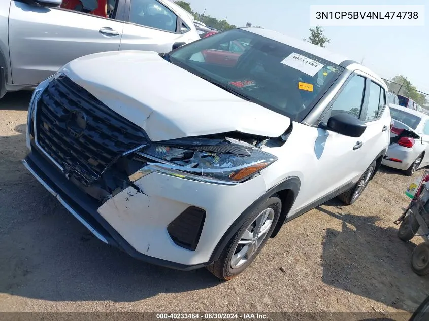 2022 Nissan Kicks S Xtronic Cvt VIN: 3N1CP5BV4NL474738 Lot: 40233484