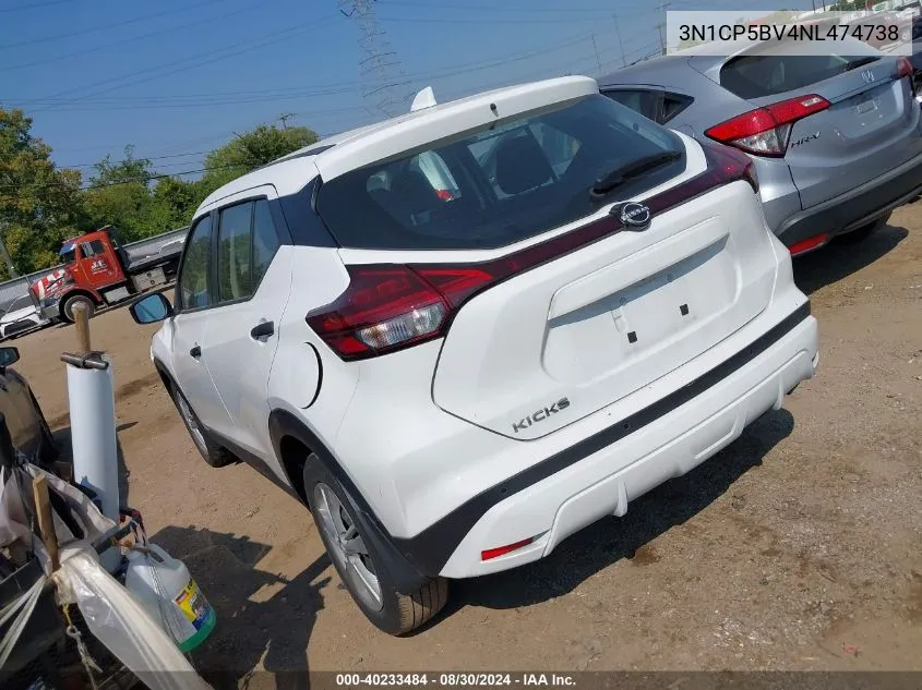 2022 Nissan Kicks S Xtronic Cvt VIN: 3N1CP5BV4NL474738 Lot: 40233484