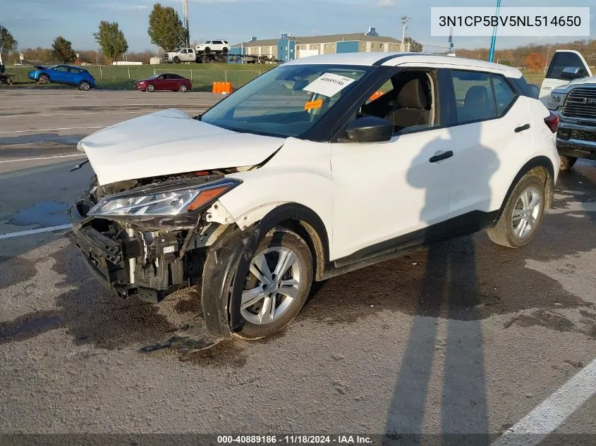 2022 Nissan Kicks S Xtronic Cvt VIN: 3N1CP5BV5NL514650 Lot: 40889186