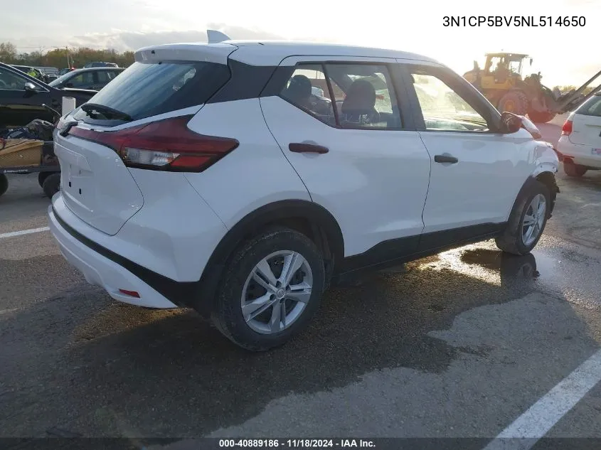 2022 Nissan Kicks S Xtronic Cvt VIN: 3N1CP5BV5NL514650 Lot: 40889186