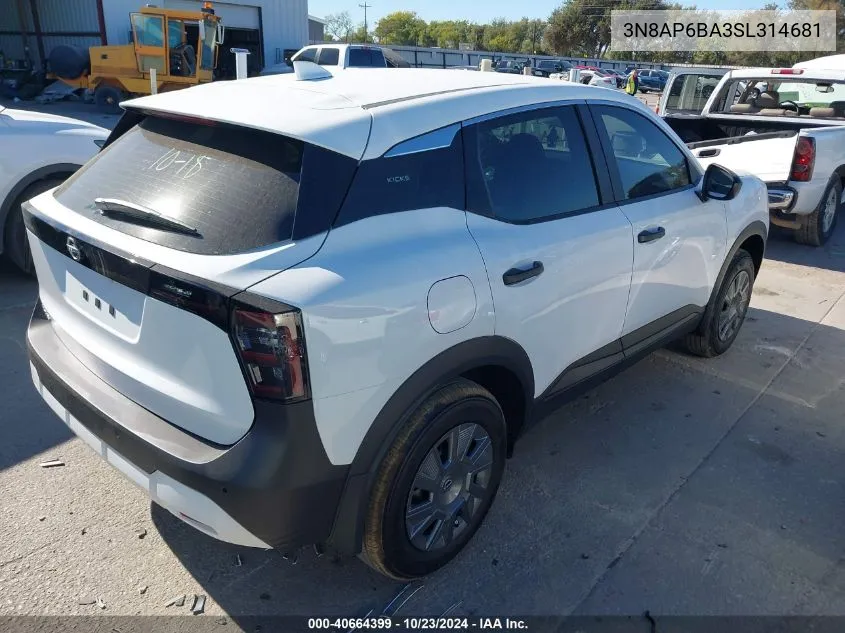 2025 Nissan Kicks S VIN: 3N8AP6BA3SL314681 Lot: 40664399