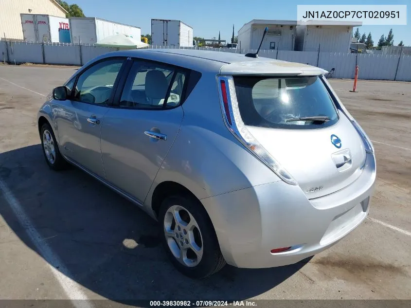 2012 Nissan Leaf Sl VIN: JN1AZ0CP7CT020951 Lot: 39830982