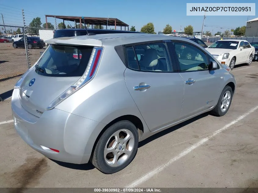 2012 Nissan Leaf Sl VIN: JN1AZ0CP7CT020951 Lot: 39830982