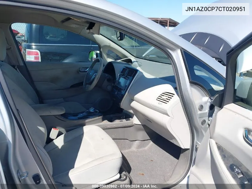 2012 Nissan Leaf Sl VIN: JN1AZ0CP7CT020951 Lot: 39830982