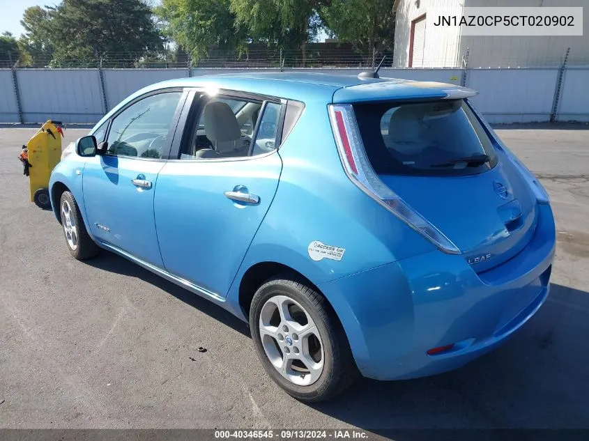 2012 Nissan Leaf Sl/Sv VIN: JN1AZ0CP5CT020902 Lot: 40346545