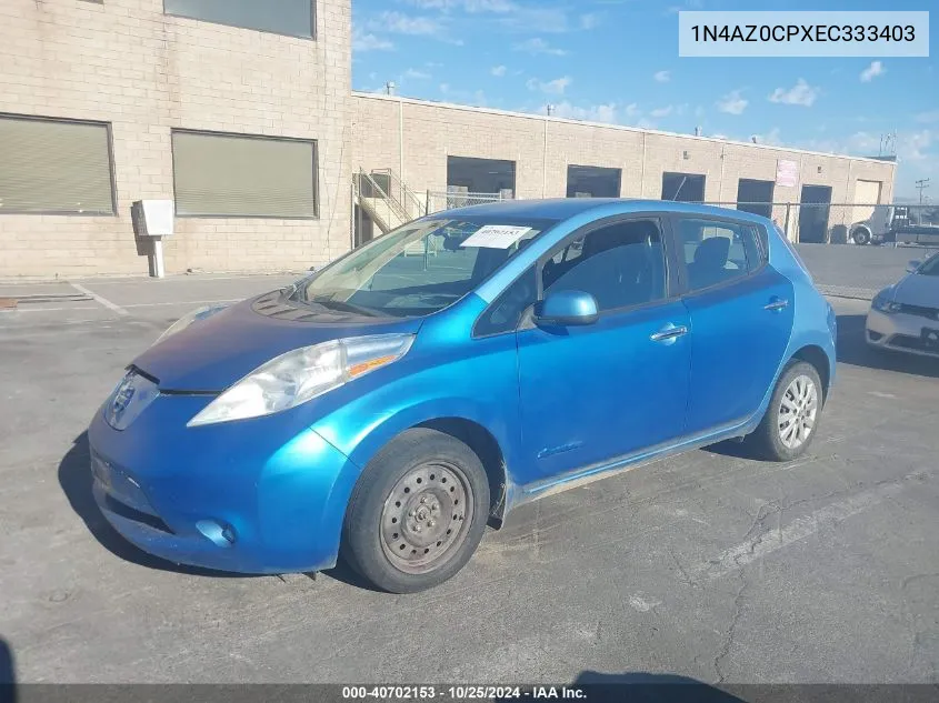 2014 Nissan Leaf S VIN: 1N4AZ0CPXEC333403 Lot: 40702153