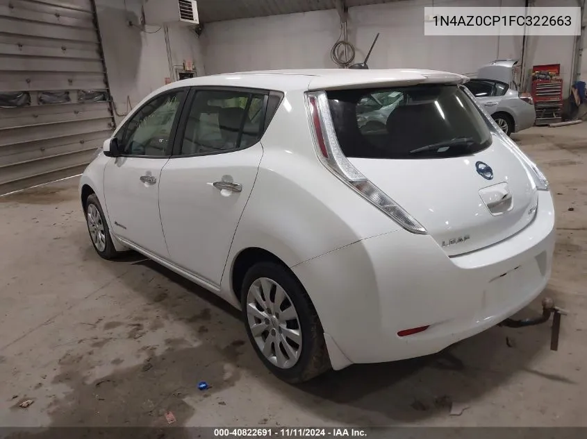 2015 Nissan Leaf S/Sv/Sl VIN: 1N4AZ0CP1FC322663 Lot: 40822691