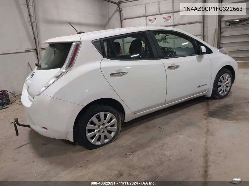 2015 Nissan Leaf S/Sv/Sl VIN: 1N4AZ0CP1FC322663 Lot: 40822691