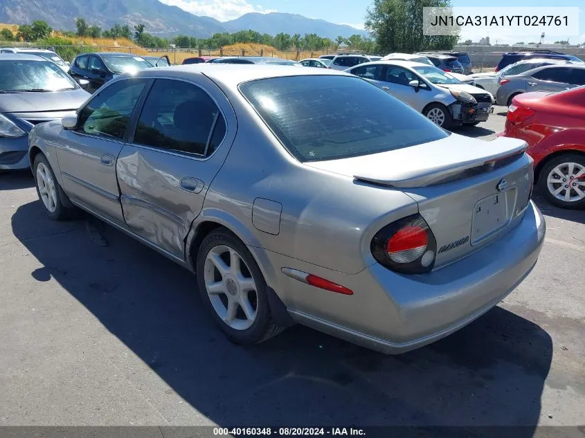 2000 Nissan Maxima Gle/Gxe/Se VIN: JN1CA31A1YT024761 Lot: 40160348