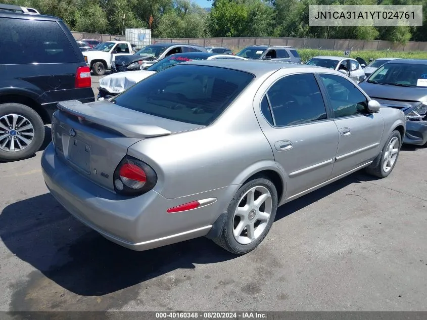 2000 Nissan Maxima Gle/Gxe/Se VIN: JN1CA31A1YT024761 Lot: 40160348