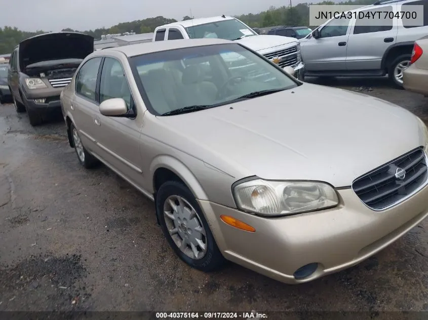 2000 Nissan Maxima Gle/Gxe/Se VIN: JN1CA31D4YT704700 Lot: 40375164