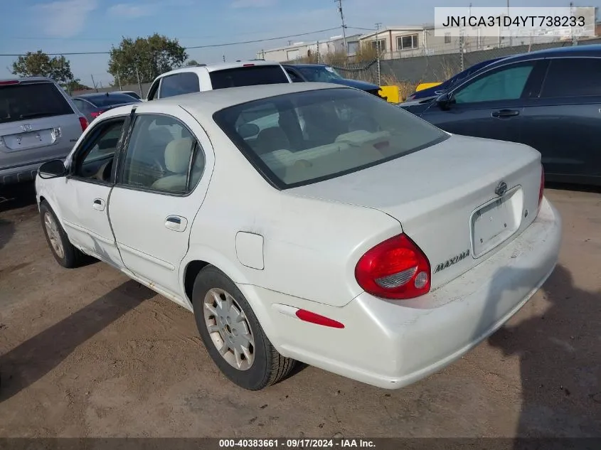 2000 Nissan Maxima Gle/Gxe/Se VIN: JN1CA31D4YT738233 Lot: 40383661